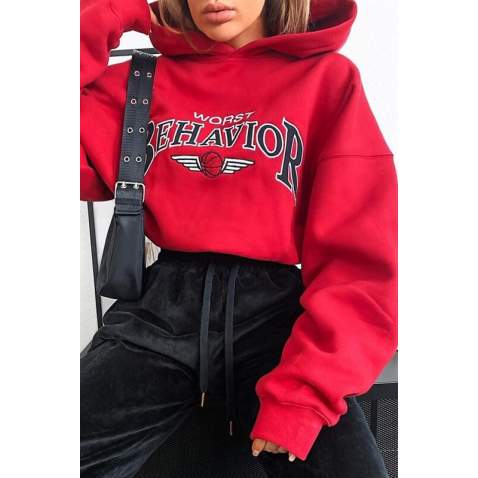 Mad Girls Red Hoodie Sweatshirt MG853 - Kırmızı