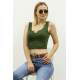 Mad Girls Khaki Crop Top MG362 - Haki