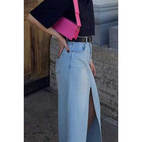 Ice Blue Jeans Skirt MG1558 - Buz mavisi