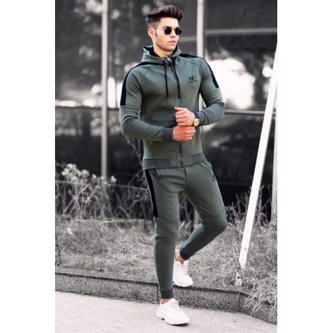 Madmext Khaki Printed Men Tracksuit Set 4671 - Haki