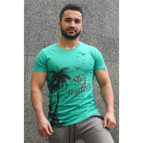 Madmext Turquoise Printed T-shirt for Men 3026 - Yeşil