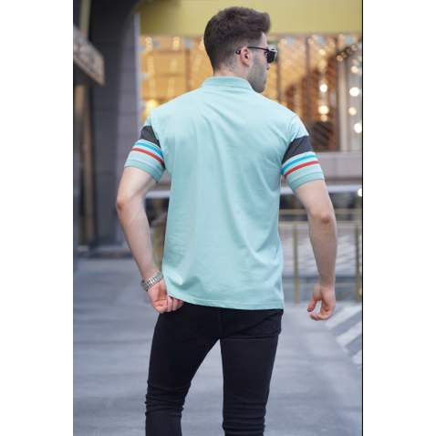 Striped Mint Green Polo T-Shirt 5877 - Mint yeşili