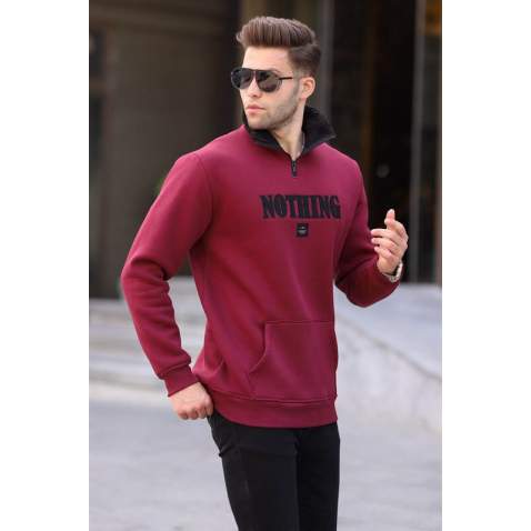 Maroon Printed Hoodie Sweatshirt 6003 - Bordo