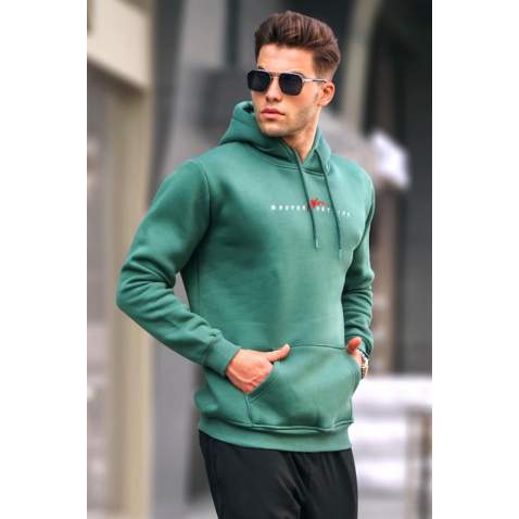 Green Basic Hoodie Sweatshirt 6002 - Yeşil