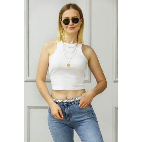 Mad Girls White Crop Top MG361 - Beyaz