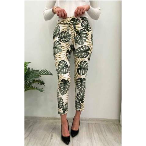 Mad Girls White Patterned Tie Waist Pant MG213 - Beyaz