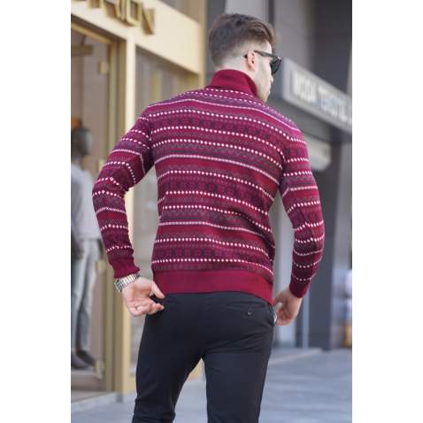 Madmext Men Turtleneck Maroon Knitted Sweater 5170 - Bordo