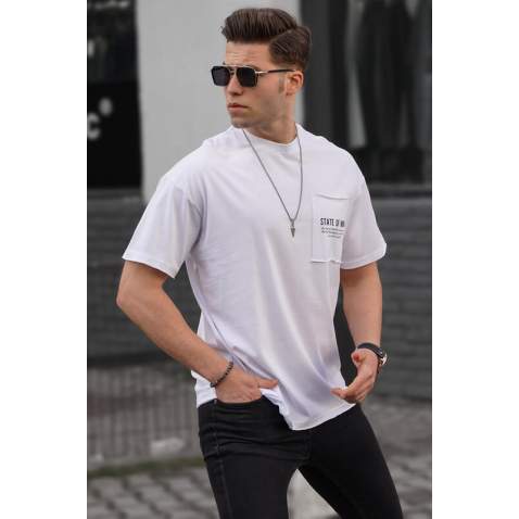 Men Printed White Oversize T-Shirt - Beyaz