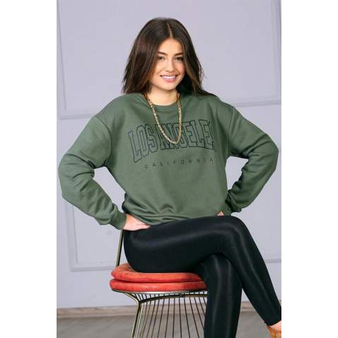 Mad Girls Printed Khaki Sweatshirt MG780 - Haki