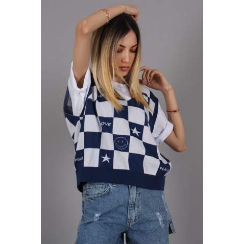 Women Designed Indigo Sweater - İndigo