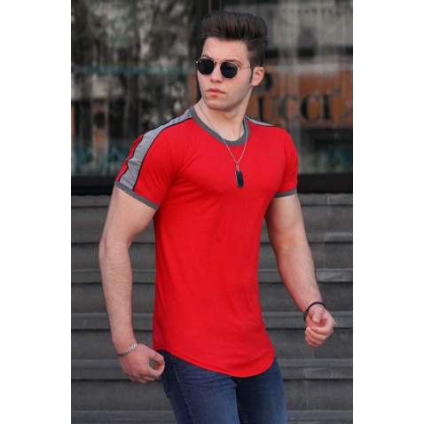 Madmext Men Shoulder Stripe Red T-shirt 4101 - Bordo