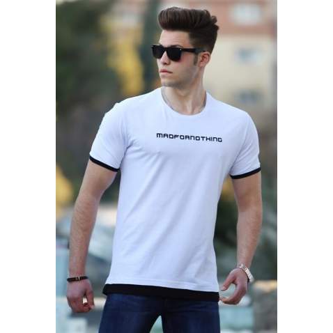 Madmext White Printed T-shirt for Men 4479 - Beyaz