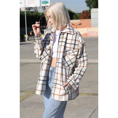 Mad Girls Gray Oversize Women Lumberjack Shirt MG042 - Gri