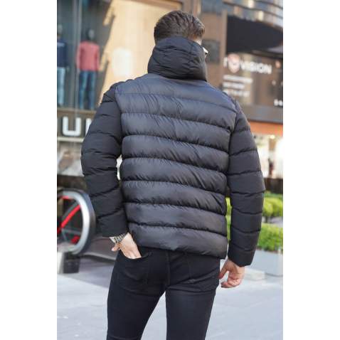 Black Hoodie Puffer Jacket 5774 - Siyah