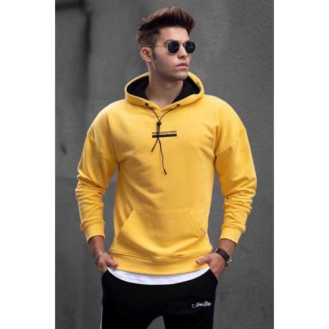 Madmext Yellow Printed Hooded Sweatshirt 4722 - Sarı