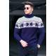 Madmext Navy Blue V-Neck Patterned Jumper 4731 - Lacivert