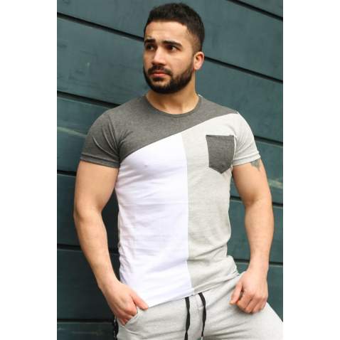 Madmext Grey T-shirt with Pocket for Men 3015 - Gri