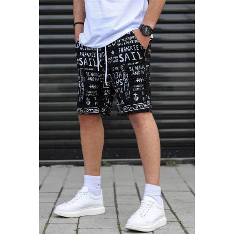 Madmext Men Printed Black Capri Shorts 2408 - Siyah