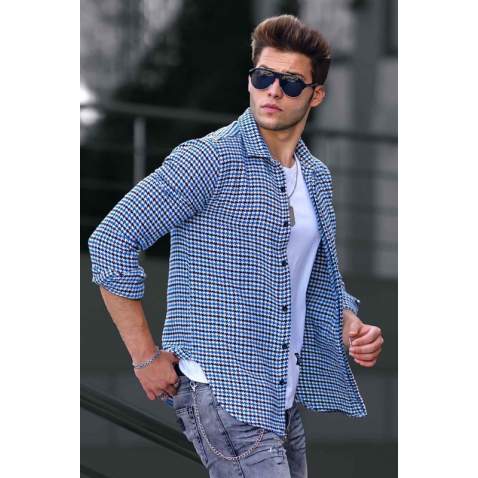 Madmext Blue Checkered Mackinaw Shirt 4685 - Mavi