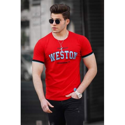 Madmext Red Printed T-shirt for Men 4593 - Kırmızı