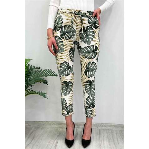 Mad Girls White Patterned Tie Waist Pant MG213 - Beyaz