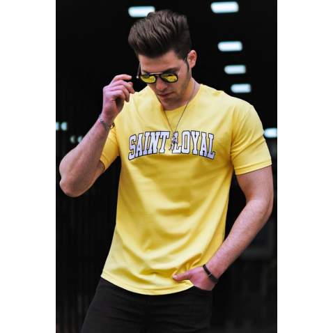 Madmex Yellow Printed T-shirt for Men 4630 - Sarı