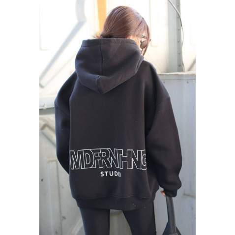 Mad Girls Black Printed Oversize Sweatshirt MG1287 - Siyah