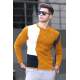 Madmext Mustard Knitting Two-Tone Crewneck Jumper 2770-4 - Hardal