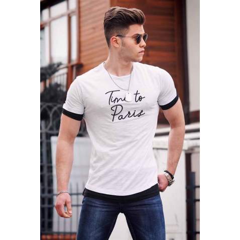 Madmext White Printed T-shirt for Men 4561 - Beyaz