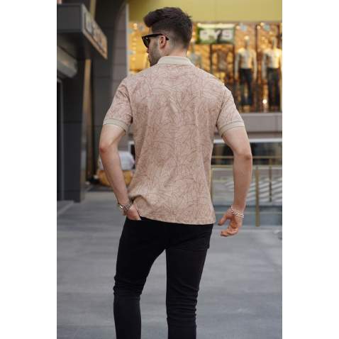 Men Designed Beige Polo T-Shirt 5876 - Bej