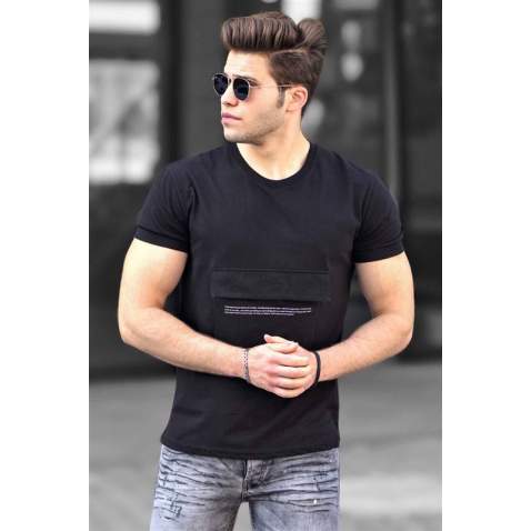 Madmext Black T-shirt With Pocket for Men 4621 - Siyah