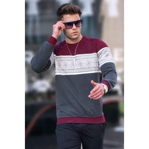 Navy Blue Designed Knitwear Sweater 5966 - Bordo