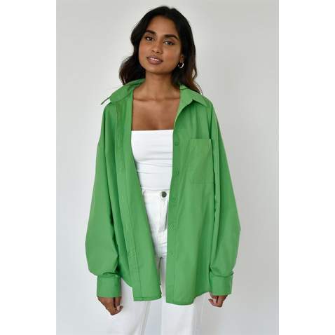 Green Oversize Basic Poplin Shirt MG1530 - Yeşil