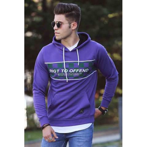 Madmext Men Printed Purple Hoodie Sweatshirt 2829 - Mor