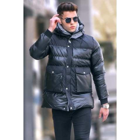 Black Hoodie Puffer Jacket 5744 - Siyah