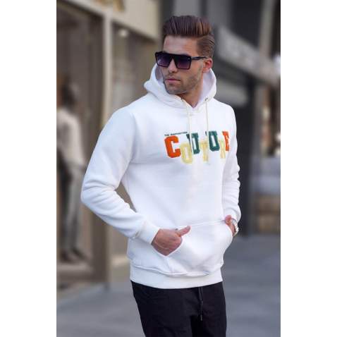 Ekru Kapüşonlu Nakışlı Sweatshirt 6029 - Ekru