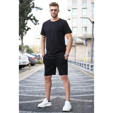 Madmext Men Black T-shirt & Shorts Set 5654 - Siyah