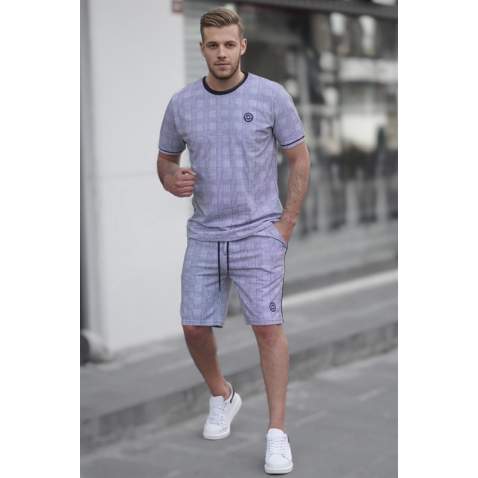 Madmext Men Plaid Smoke Gray Shorts Set 4841 - Füme