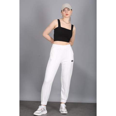 Mad Girls White Jogger Sweatpants MG303 - Beyaz