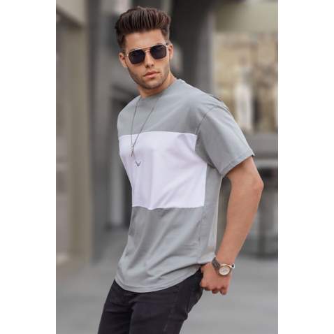 Men Embroided Dye Gray Over Fit T-Shirt 5886 - Boyalı gri