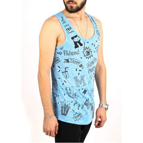 Madmext Printed Blue Tank Top 2319 - Mavi