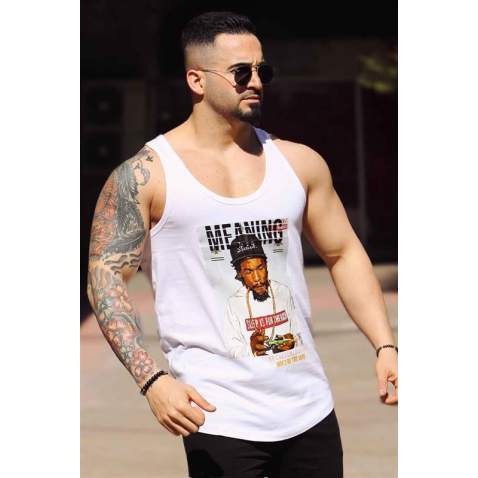 Madmext White Printed T-shirt for Men 2635 - Beyaz