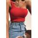 Mad Girls Red One Shoulder Strappy Crop Top MG325