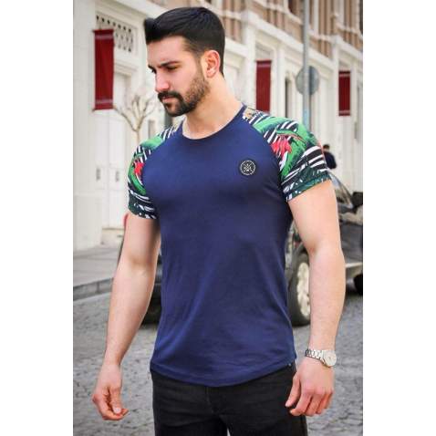 Madmext Navy Blue Camouflage T-shirt for Men 3012 - Lacivert