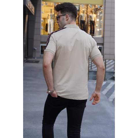 Men Embroided Beige Polo T-Shirt 5875 - Bej