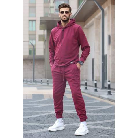 Maroon Hoodie Basic Tracksuit 5908 - Bordo