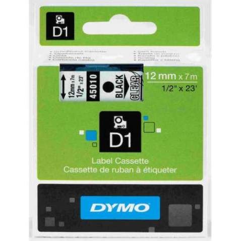 DYMO D1 ŞERİT 12MM x 7MT ŞEFFAF / SİYAH 720500 45010 KARGOSUZ