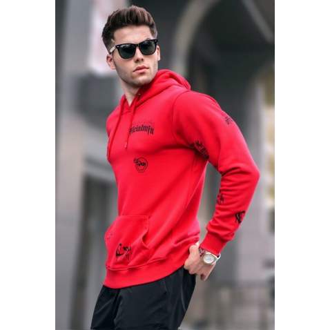 Red Printed Hoodie Sweatshirt 5895 - Kırmızı