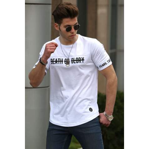 Madmext White Printed T-shirt for Men 4463 - Beyaz