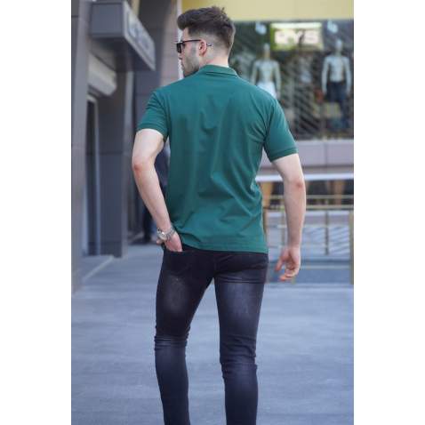 Men Striped Green Polo T-Shirt 5864 - Yeşil